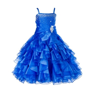 Ekidsbridal Elegant Stunning Rhinestone Organza Layers Flower Girl Dress Junior Bridesmaid Recital Easter Holiday Birthday Girl Dress Communion Formal Clothing Baptism 164s royal blue 10