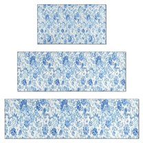 Pioneer Flower Floral Print Pattern Kitchen Rugs Sets Of 3,Kitchen Runner Rugs Non Skid Washable,Decorative Kitchen Floor Mats for Kitchen,Sink,Laundry,17"x30"  17"x47"   17"x59"