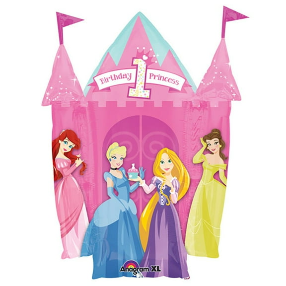 Disney Princess 1st Birthday Jumbo 35" Foil Balloon Pnk Castle Shape.