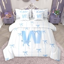 Castle Fairy Teens Boys Girls Bowknot Personalized Initial W 7Pcs Bedding Comforter Set,Blue Geometric Stripes Queen Bedding Sets Super Cozy,Dreamy Princess Queen Sheet Sets