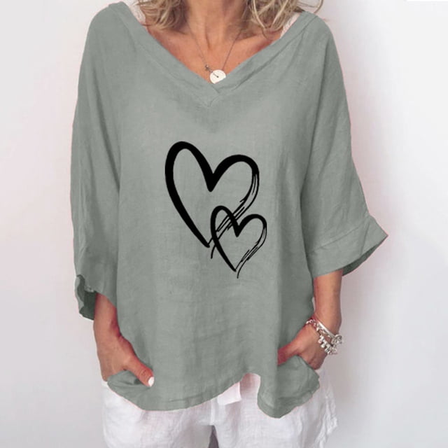 ICHUANYI Clearance Lady Women Lady V-Neck Short Sleeve Printed Tops Tee T-Shirt Blouse Tunics(Gray, S) ICHUANYI WER2023081401994
