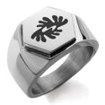 thumbnail image 1 of Stainless Steel Aztec Peace Rune Engraved Hexagon Crest Flat Top Biker Style Polished Ring, 1 of 1