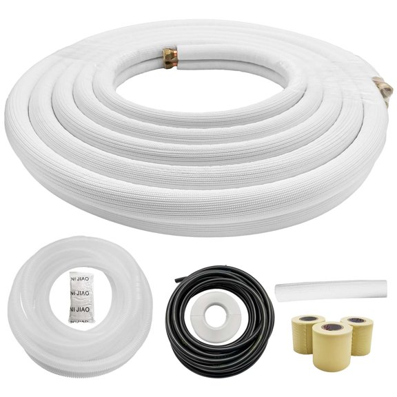 iMeshbean 25ft Insulated Line Set 1/4" & 3/8" Copper Tubing Pipe Extension AC mini Split Ductless Line w/3 Tapes & Control Wire & Drain Hose