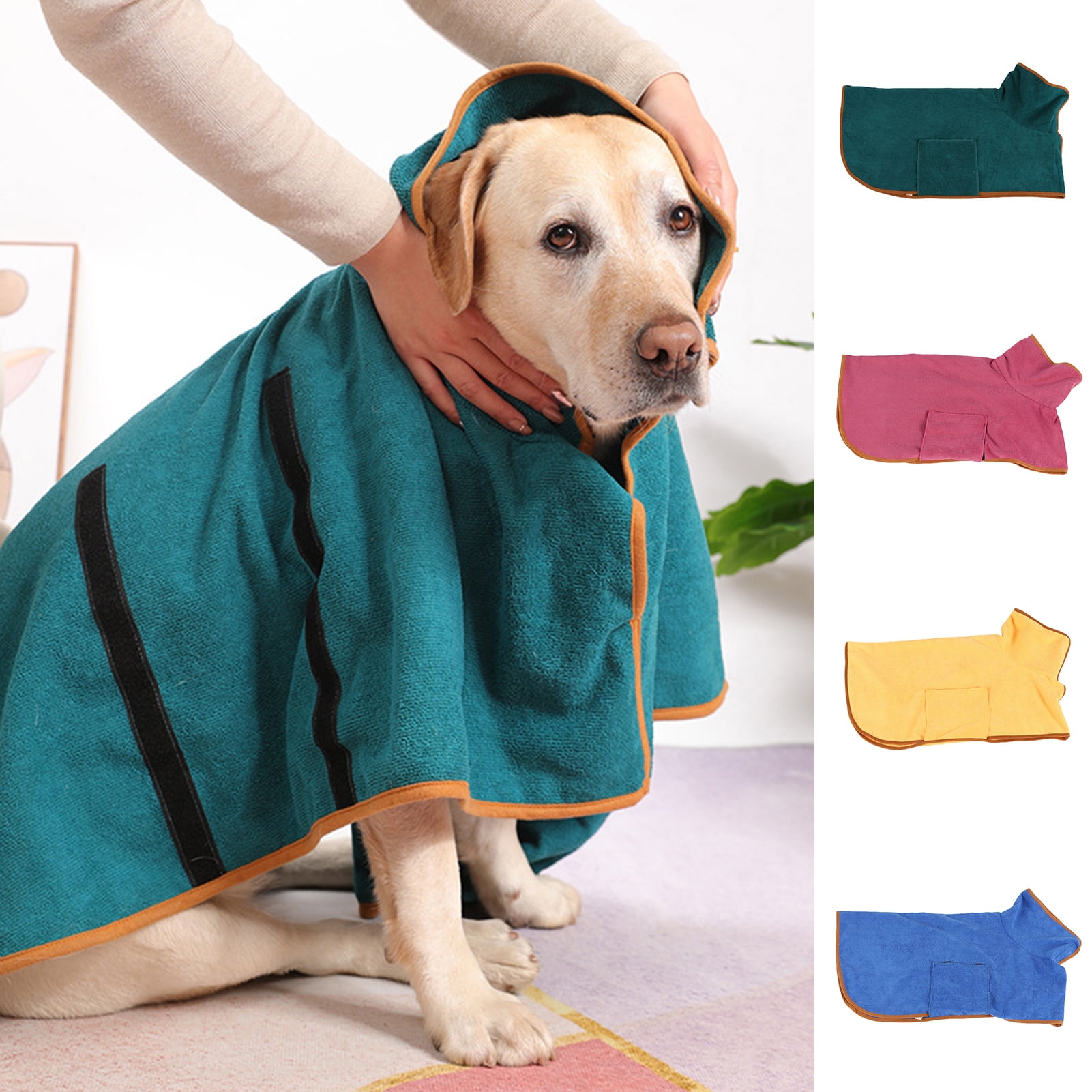 rygai Pet Bathrobe Super Absorbent Adjustable Nofading Wraparound Fit