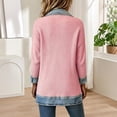 thumbnail image 6 of Denim Spliced Ribbed Button Down Jacket For Women Long Sleeve Lapel Casual Mid Length Coat M, 6 of 7