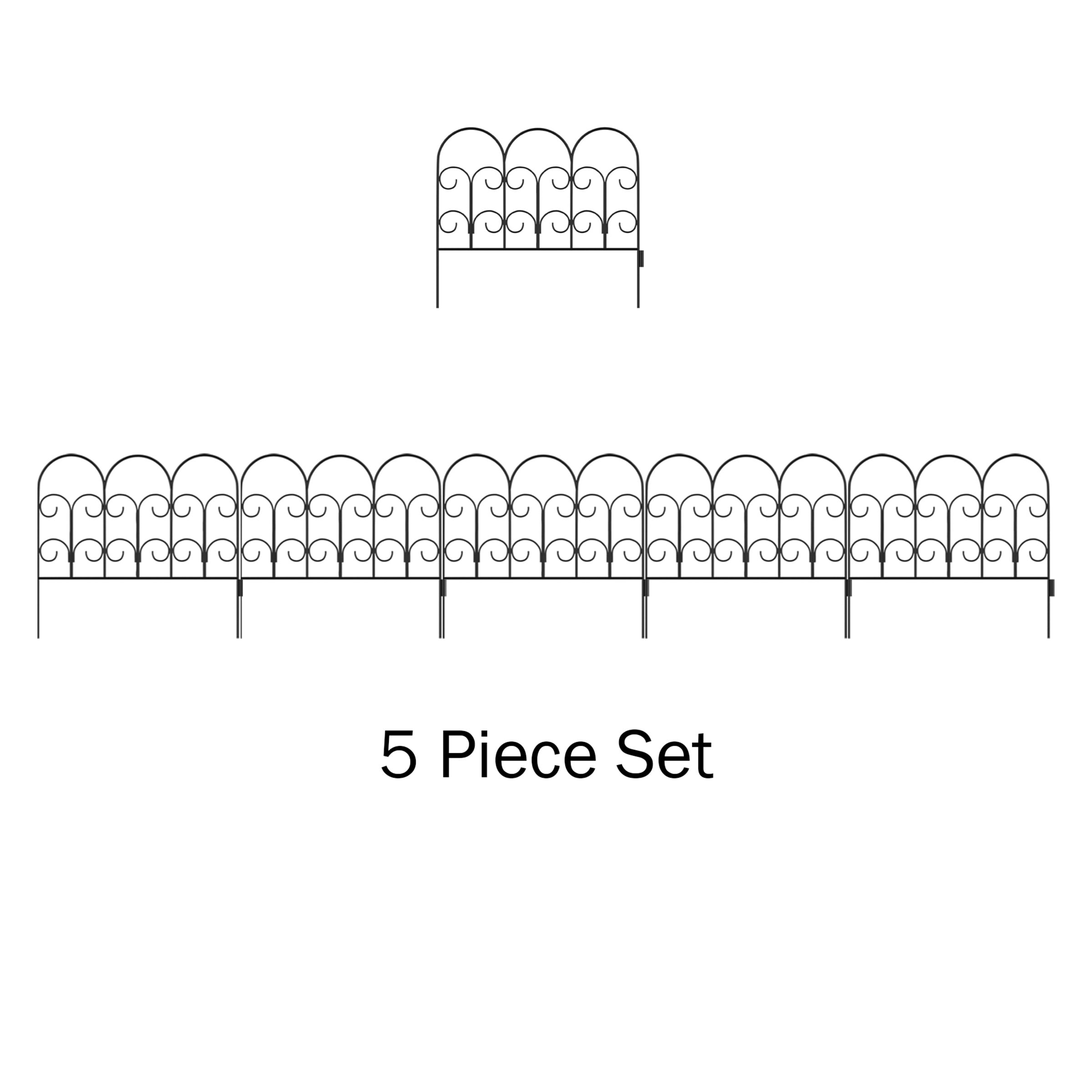 Pure Garden Set of 5 Decorative Interlocking Metal Garden Fencing (Black)