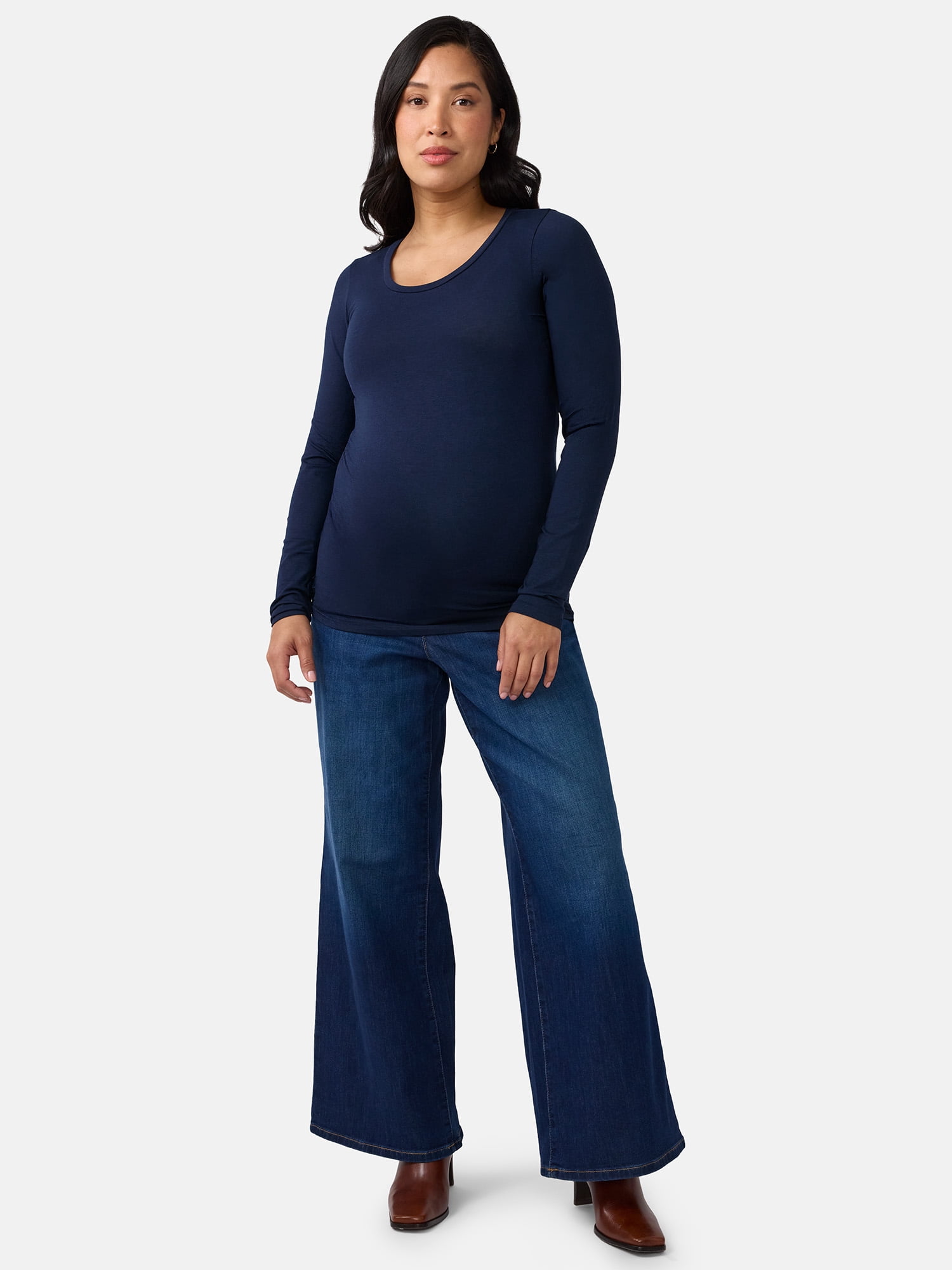Ingrid & Isabel For Every Belly Women's Maternity Scoop Tee with Long Sleeves, Sizes S-XXL