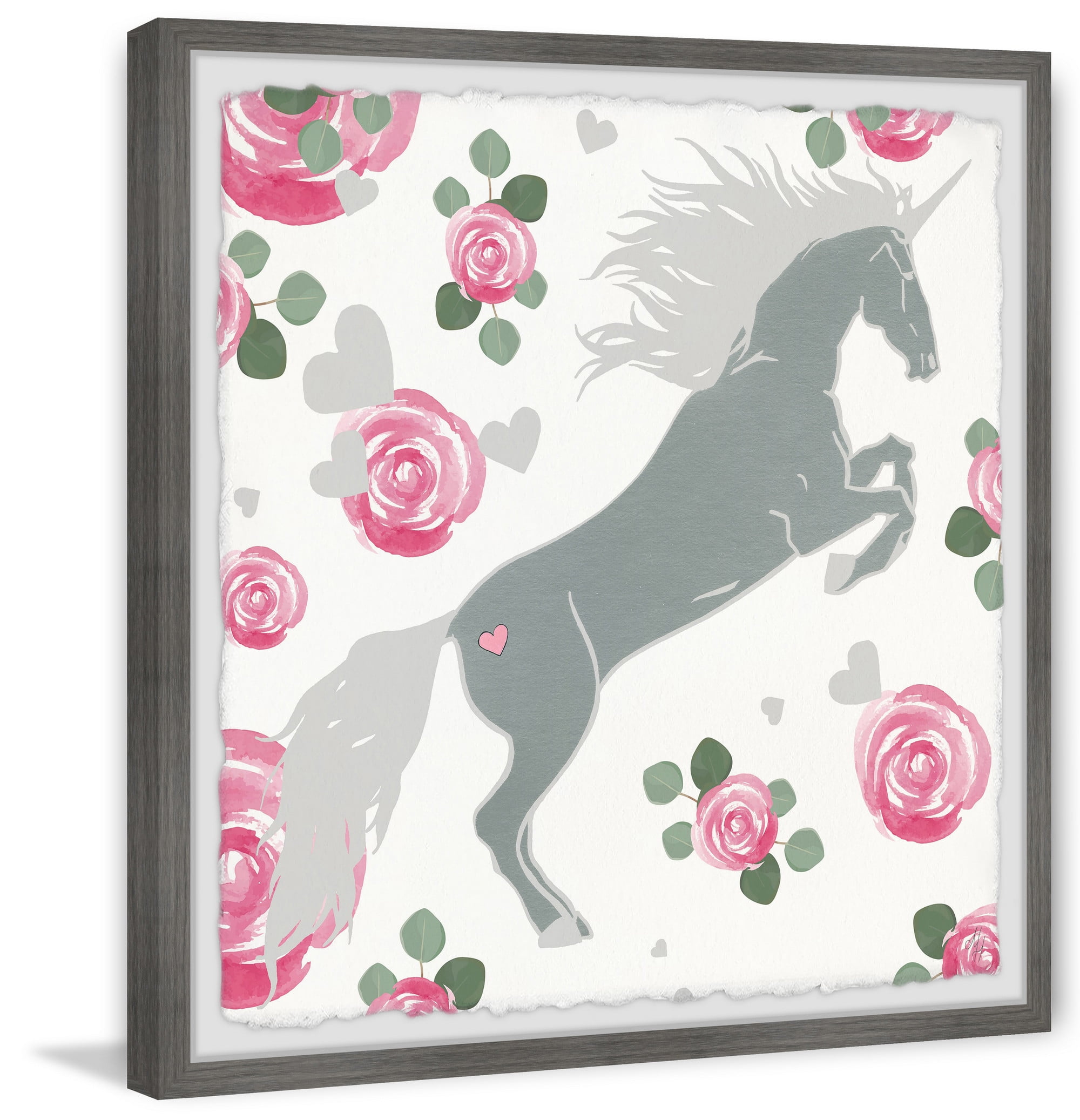 Marmont Hill Rose Unicorn Framed Wall Art