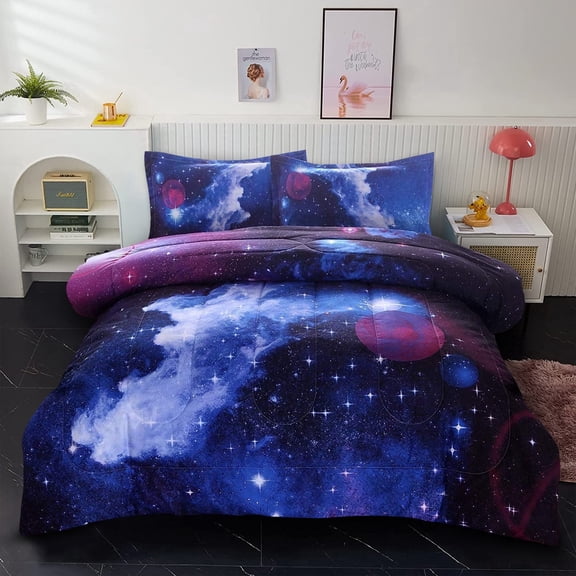 Btargot 3D Printed Galaxy Outer Space Twin Comforter Set for Kids Teens Boys Girls Blue Bedspread Bed-in-a-Bag