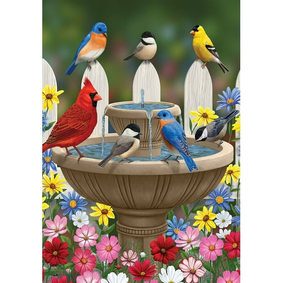 Briarwood Lane 28" x 40" Polyester Birdbath Gathering Spring House Outdoor Flag, Double-Sided