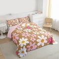 thumbnail image 3 of Manfei Dreamy Groovy Flower Queen Comforter Set for Kids, Rustic Daisy Floral Bedding Sets, Brown Cartoon Theme Reversible Bedding Comforter Set, Luxury Bedroom Decor, 3 Pieces, 3 of 8
