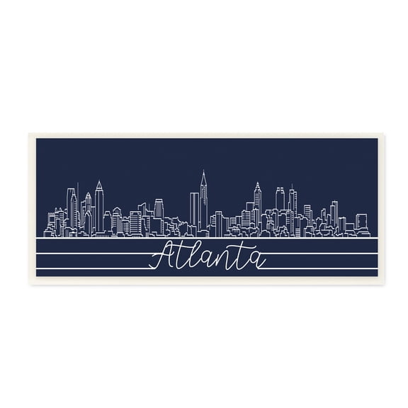 Stupell Industries Atlanta Georgia Linework City Skyline Deep Blue Wall Plaque, 7 x 17, Design by Daphne Polselli