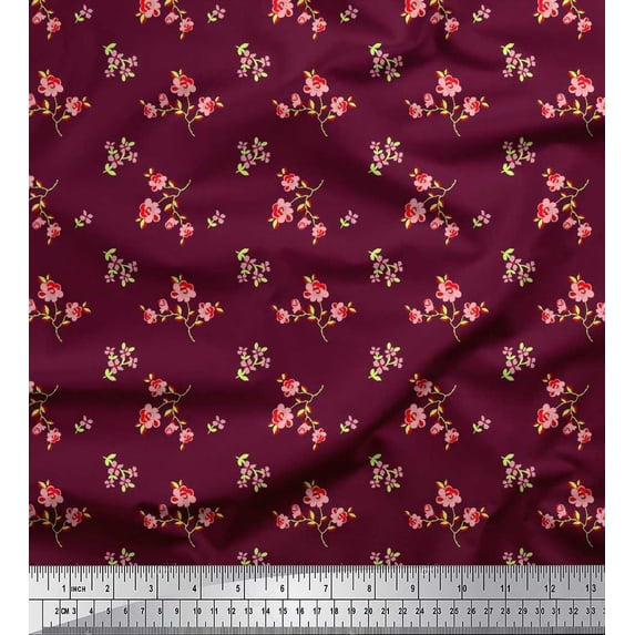 Soimoi Cotton Duck Fabric Leaves & Floral Artistic Print Fabric by Yard 42 Inch Wide