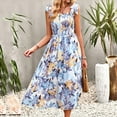 thumbnail image 2 of Wycnly Formal Dresses for Women Sleeveless Square Neck Floral Print Summer Long Dresses Beach Boho Elastic Waist Flowy Swing Strap Chiffon Dress Light Blue M, 2 of 7