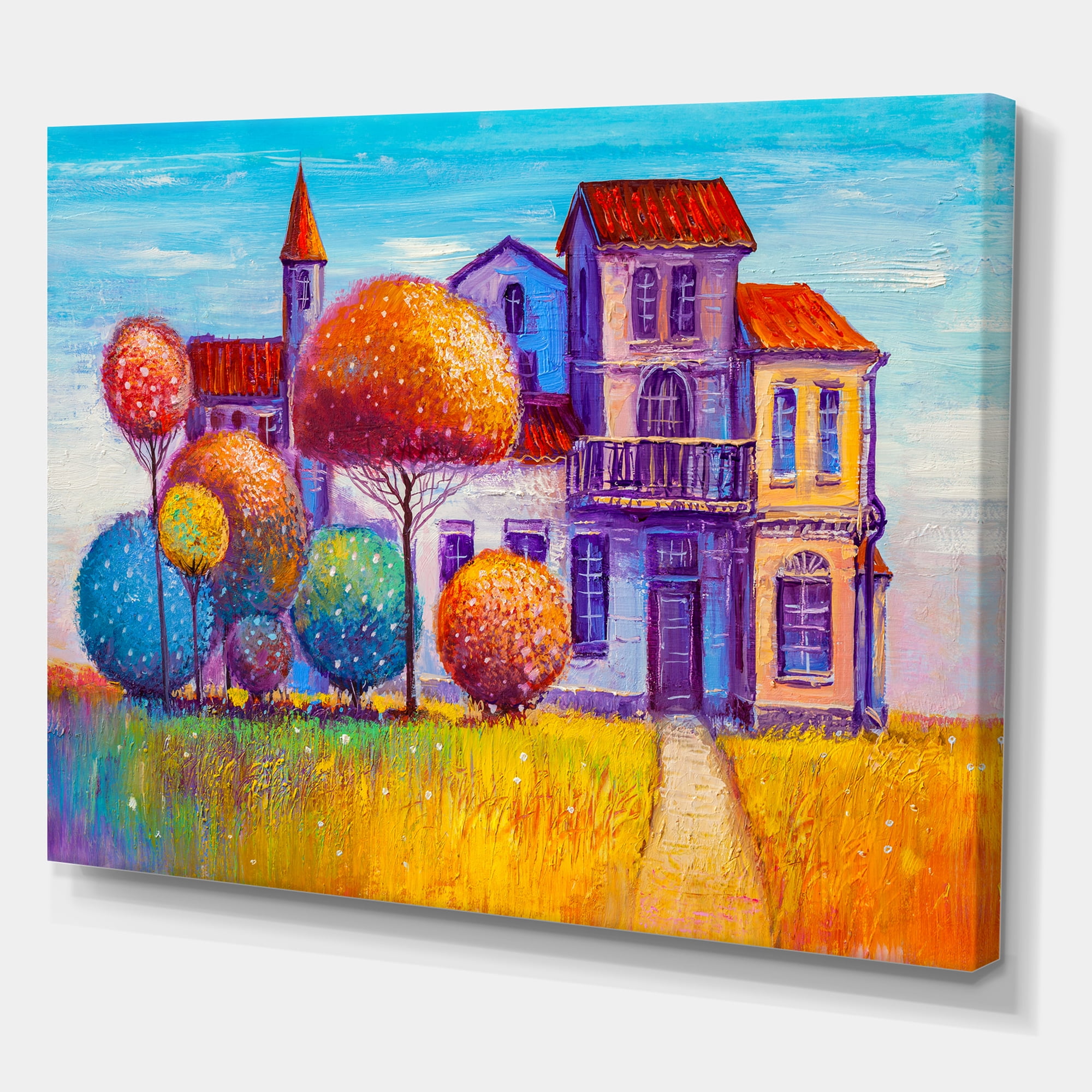 Designart ' Abstract Colorful House In The Fairy Tale VIllage ' Traditional Canvas Wall Art Print