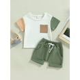 thumbnail image 2 of Bagilaanoe 2pcs Toddler Baby Boy Short Pants Set Contrast Color Short Sleeve T-shirt Tops + Shorts 6M 9M 12M 18M 24M 3T Kids Casual Summer Outfits, 2 of 8