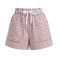 thumbnail image 5 of Hurxie Striped Shorts for Women High Waisted Beach Casual Drawstring Pull On Elastic Waist Summer Shorts with Pockets Red,2XL, 5 of 5