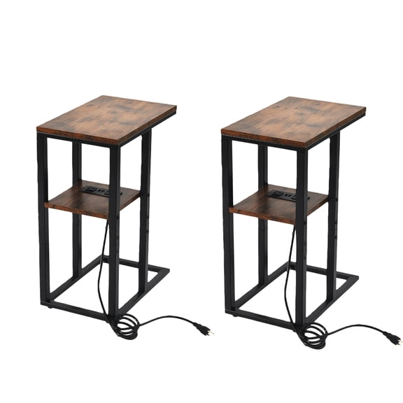 C End Table With Usb And Built-in Outlets Sofa Table With Charging Station For Livingroom Bedroom (set Of 2)