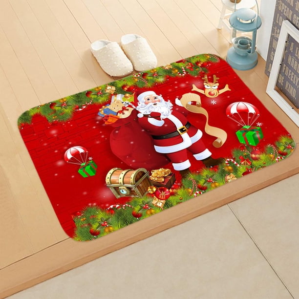 Alfombra antideslizante Lavable Padre de Santa Claus alces Rectangular Red Flannel Absorbente para el año Decoración de Interior de Macarena Alfombra manta