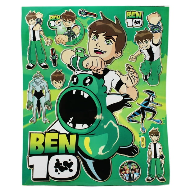 Ben 10 Riding an Alien Green Background Sticker Sheet (12 Stickers ...