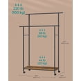 thumbnail image 5 of Double-Rod Clothes Rack with Wheels & Shelf, 38.8" Heavy-Duty Garment Rack for Hanging Clothes, Holds up to 220 lbs, 5 of 5