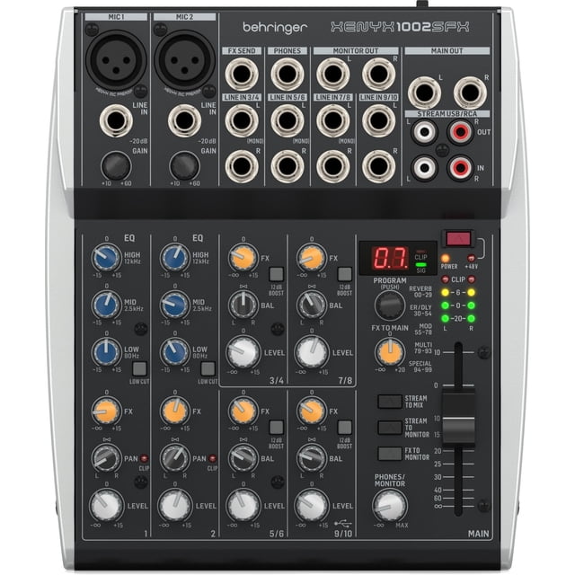 Mezcladora Behringer Xenyx 1002SFX de 10 canales con USB para streaming