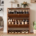 thumbnail image 3 of YOCWO Fluted Shoe Storage Cabinet with 2 Flip Drawers, Mid Century Wood Shoe Rack Organizer with Open Shelf, Freestanding Narrow Shoe Cabinet for Entryway Hallway, Walnut, 3 of 8