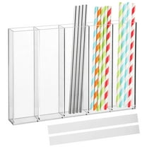 Clear Acrylic Straw Holder, 5 Slots Fully Enclosed Straw Organizer for Cabinets, Self-Adhesive Transparent Straw Dispenser Storage Rack for Kitchen Pantry, Fits Multiple Lengths