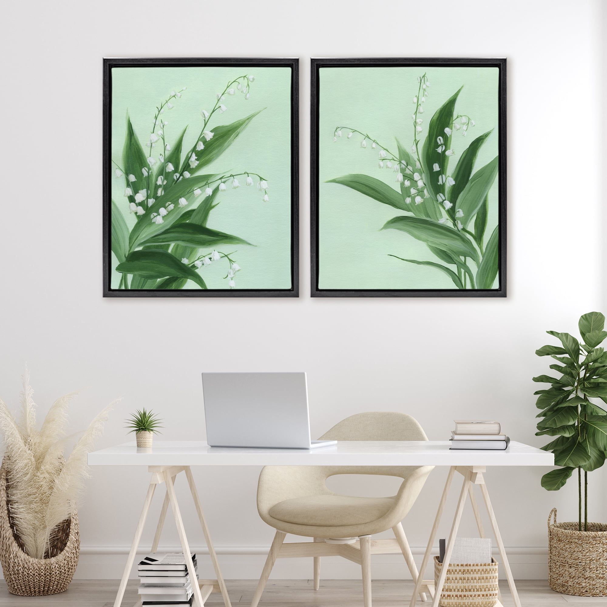 Stupell Industries Blooming Lily of Valley 2 Piece Black Framed Floater Canvas Set, design by Grace Popp