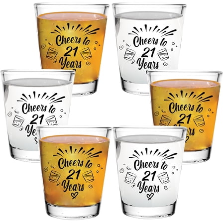 Cheers to 21 Years CLEAR Shot Glasses - 2oz Set of 6 - With Gift Box