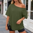 thumbnail image 2 of mgoYE Womens Tshirts Off the Shoulder Summer Casual Short Sleeve Crew Neck T Shirt Loose Fit Tee Tops T Shirts for Women(AG,3XL), 2 of 5