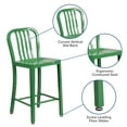thumbnail image 2 of 24'' High Green Metal Indoor-Outdoor Counter Height Stool with Vertical Slat Back, 2 of 9