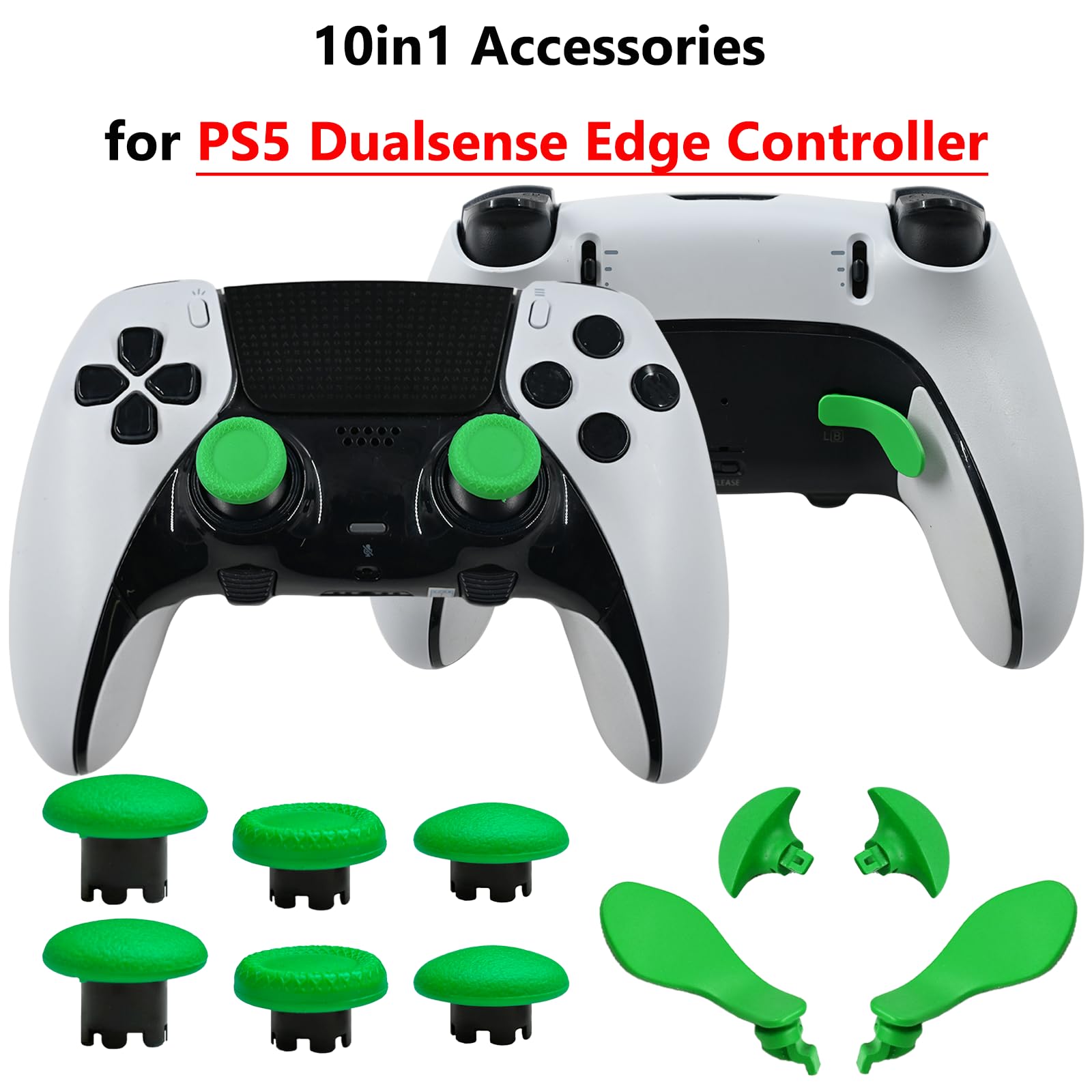 10-in-1 Metal Thumbsticks Replacement for PS5 Dualsense Edge Controller,4 Metallic Back Paddles Triggers Buttons Repair Parts for PS5 Edge Controller with 6 Analog Joysticks(Black)