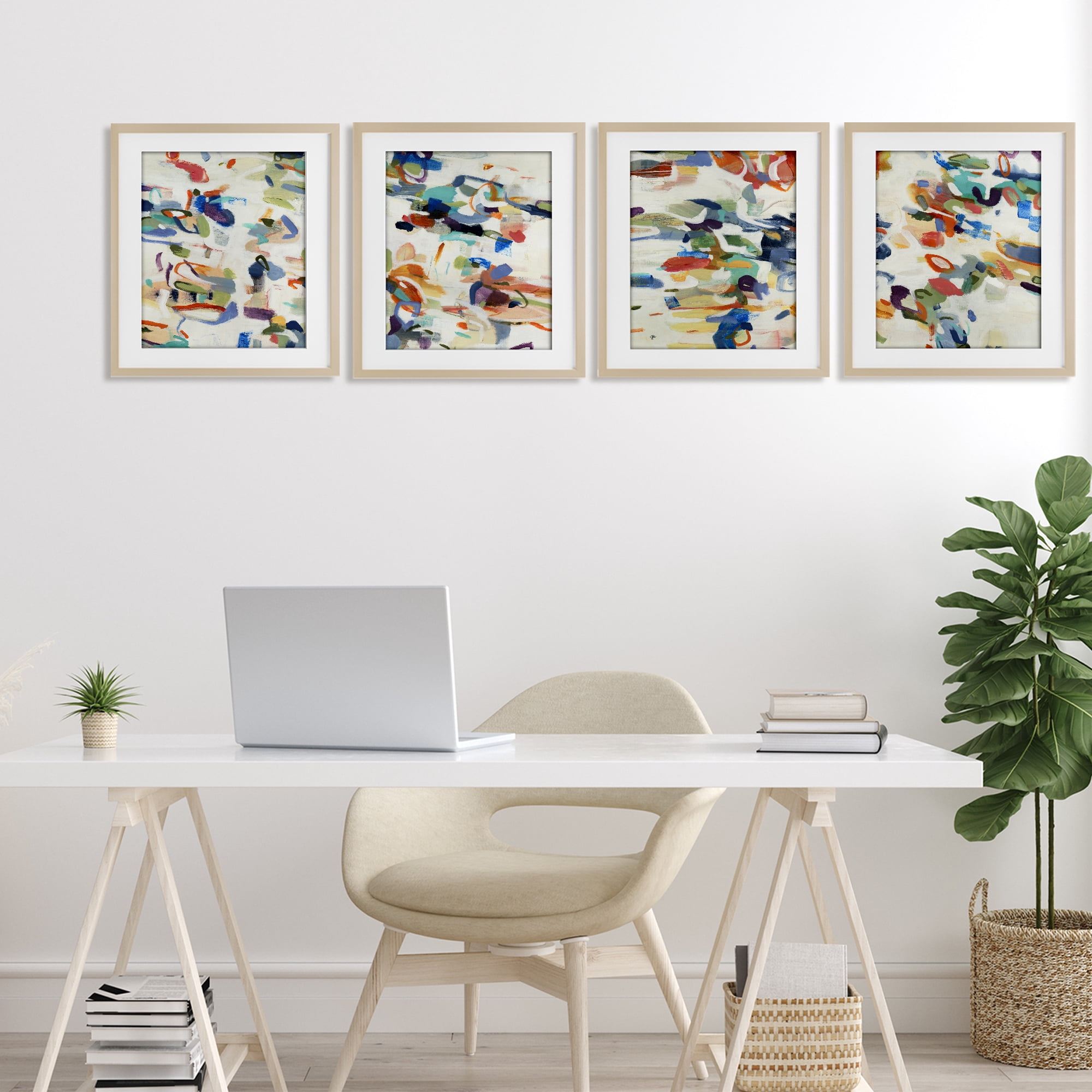 Stupell Industries Primary Hues Composition 4 Piece Birch Framed Print Under Glass Set, design by Lisa Ridgers