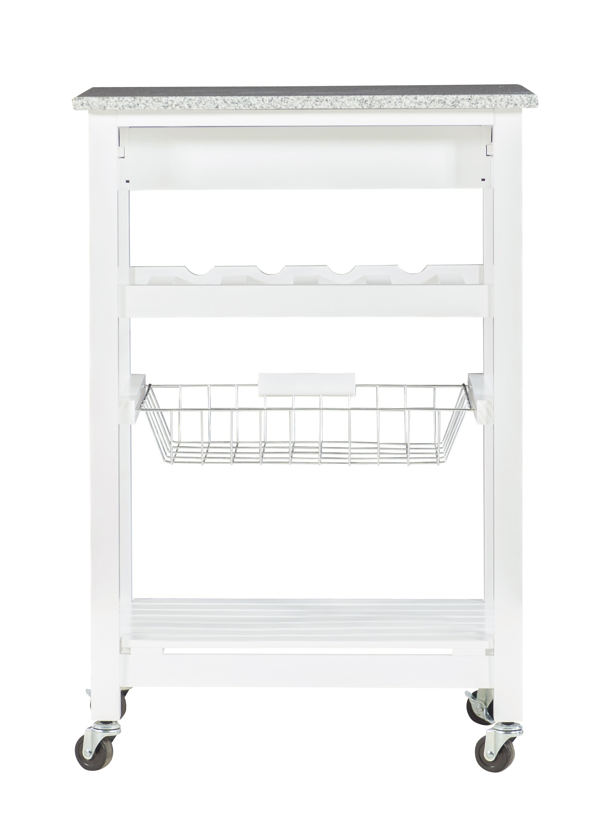 Linon Neyrey Mobile Kitchen Island, White Finish with Gray and White Speckled Granite Top