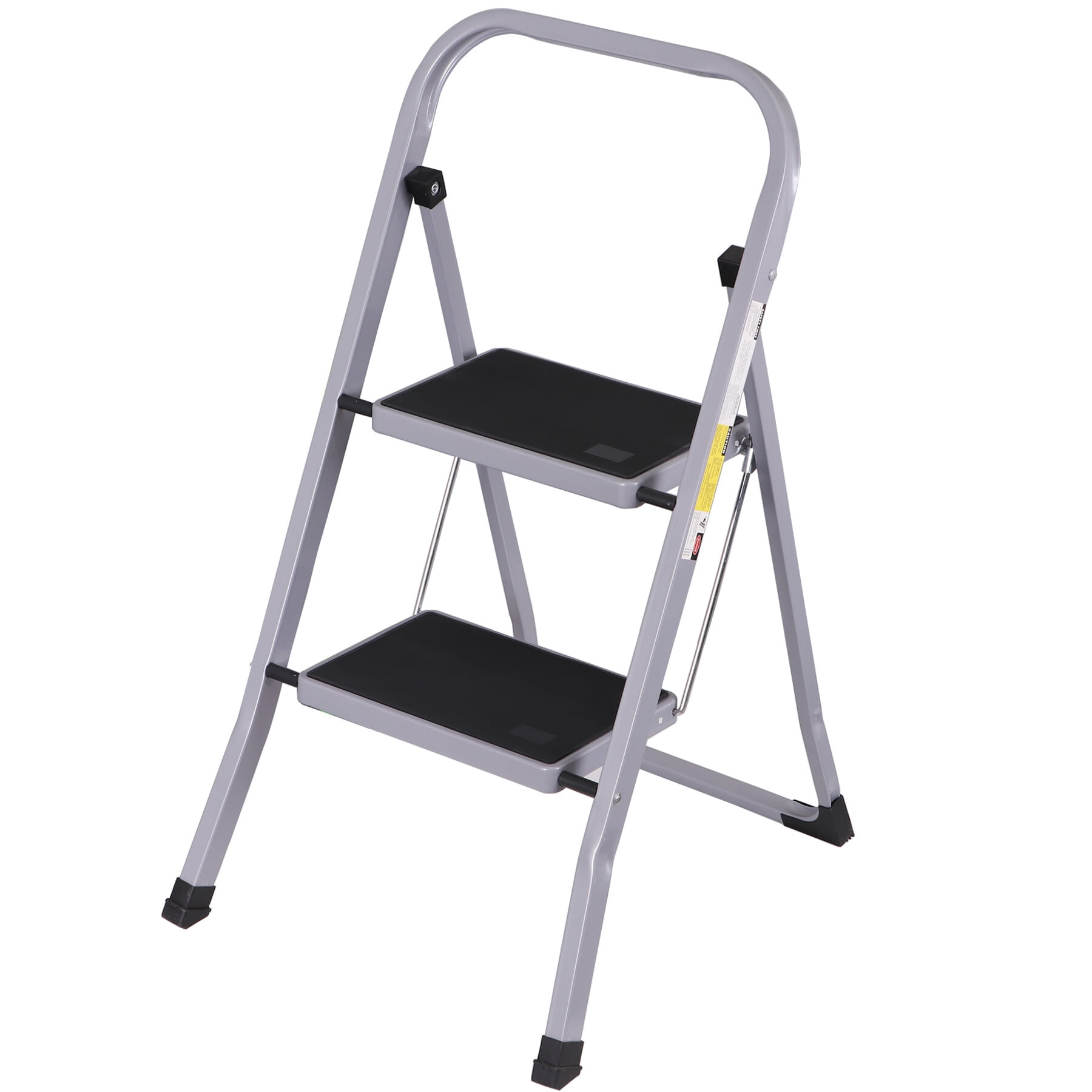 HomGarden 2-Step Foldable Ladder Non-Slip Steel Step Stool W/Handgrip & Wide Pedal Max350 lbs Gray