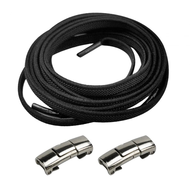 Cordones elásticos para zapatos con hebillas de metal que no necesitan atar, para botas y zapatos deportivos. Plata de encaje negro