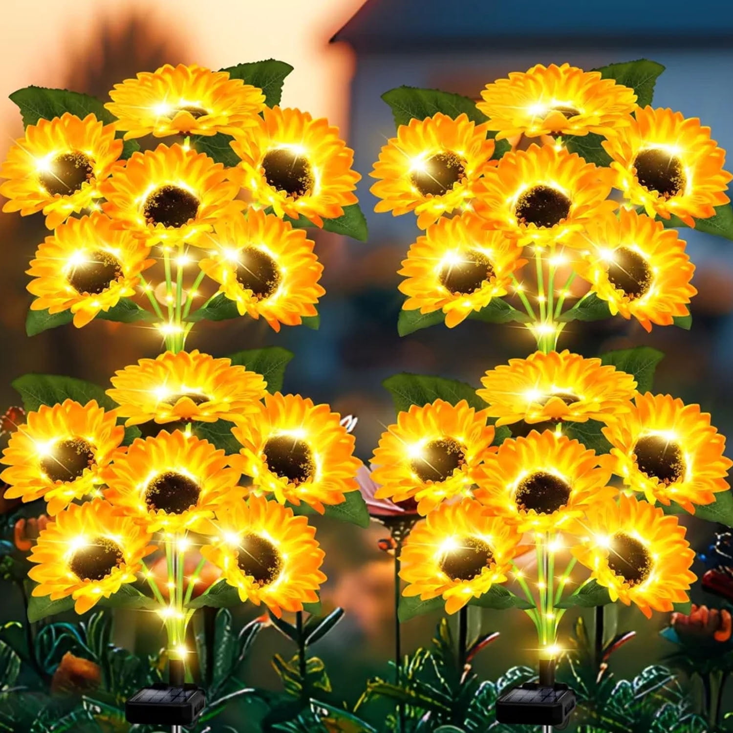 XINcc  4 Pack Outdoor Waterproof Solar Flower String Lights Sunflower Solar Powered Garden Yard Patio Decorations