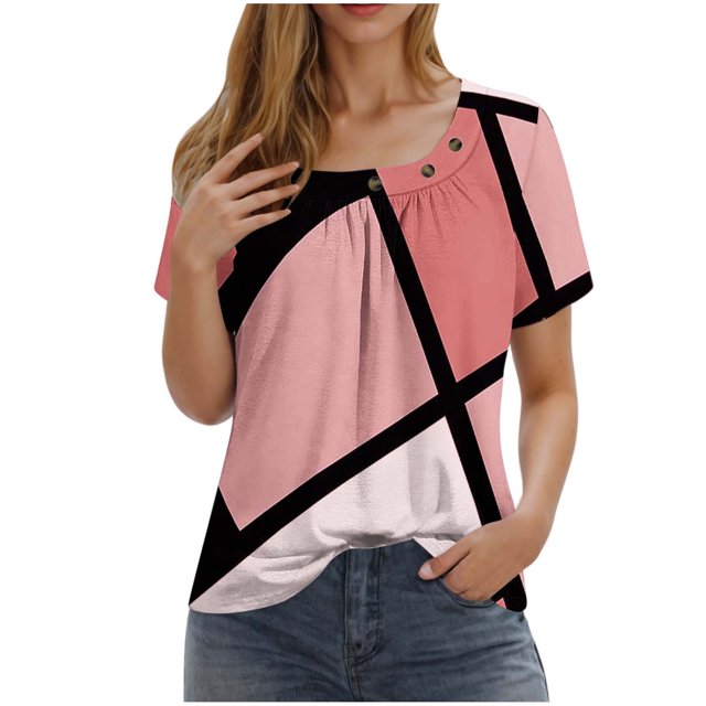 Camisetas de Cuello Redondo Impreso Gradiente de las Mujeres, Manga Corta Casual Top para el Uso Diario