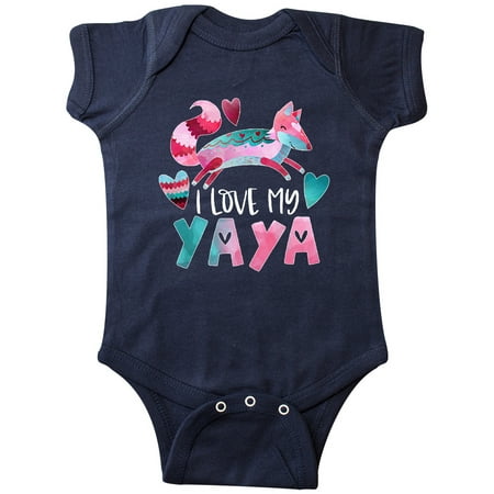 

Inktastic I Love My Yaya Pink and Blue Fox with Hearts Gift Baby Boy or Baby Girl Bodysuit