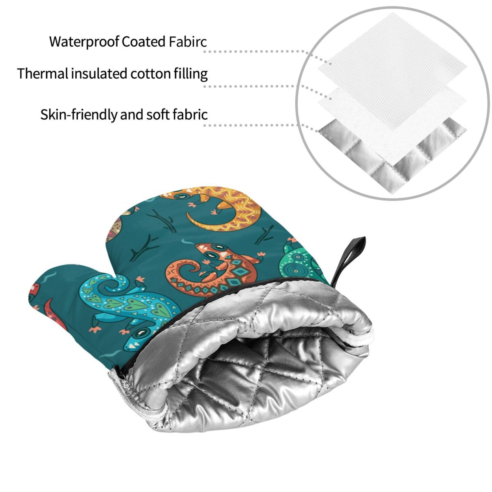 Electric Gecko Lizards Psychedelic 4Pcs Oven Mitts and Pot Holders Sets Oven Kitchen Gloves Hot Pads for Cooking BBQ Baking Grilling