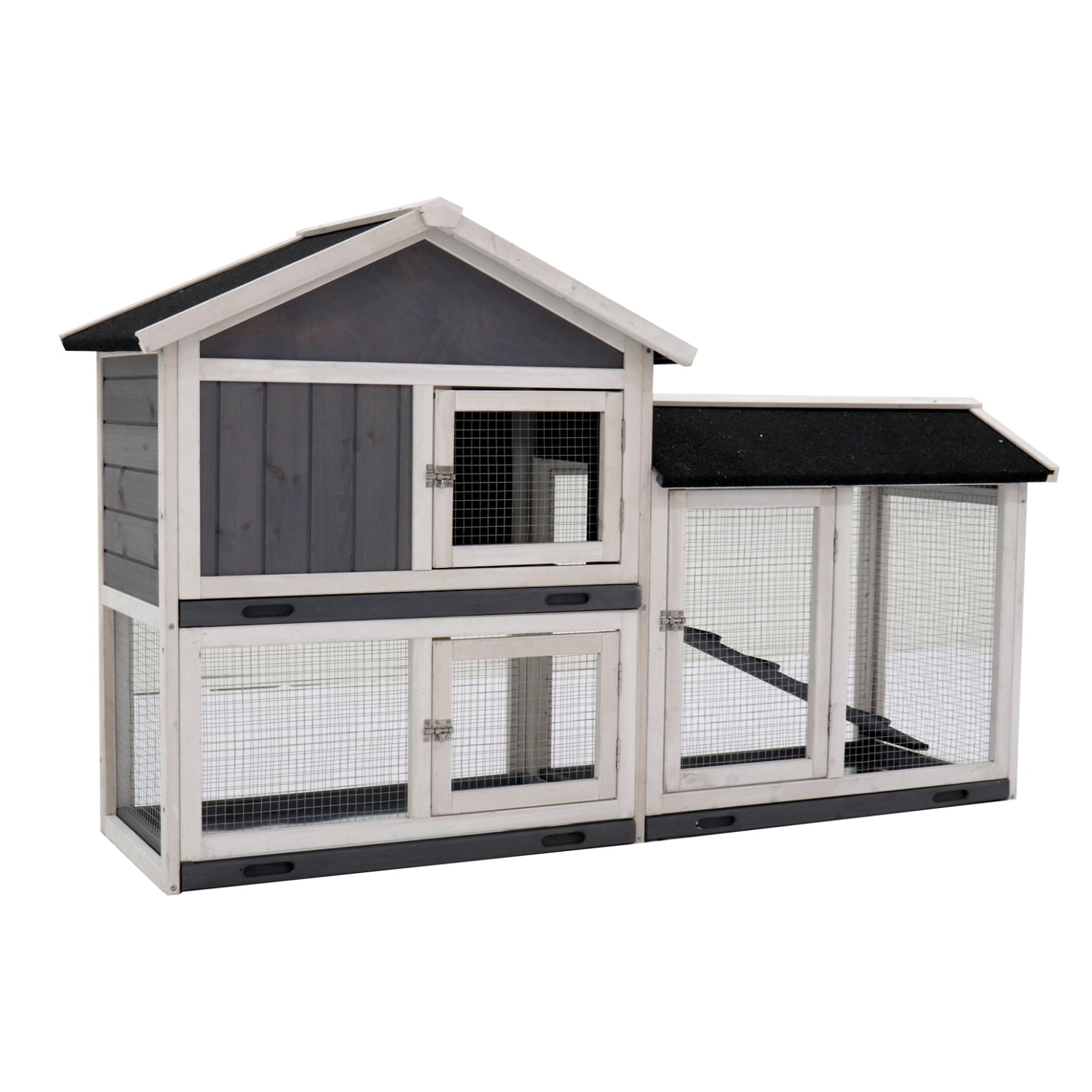 Spacious Indoor/Outdoor Rabbit Cage & Hutch with Removable Trays, 3 Doors, UV Panel & Wire Mesh Floor for Small Animals