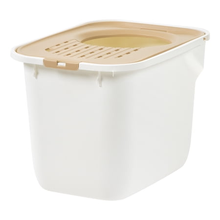 IRIS USA Top Entry Cat Litter Box with Litter Catching Grated Lid, White/Beige
