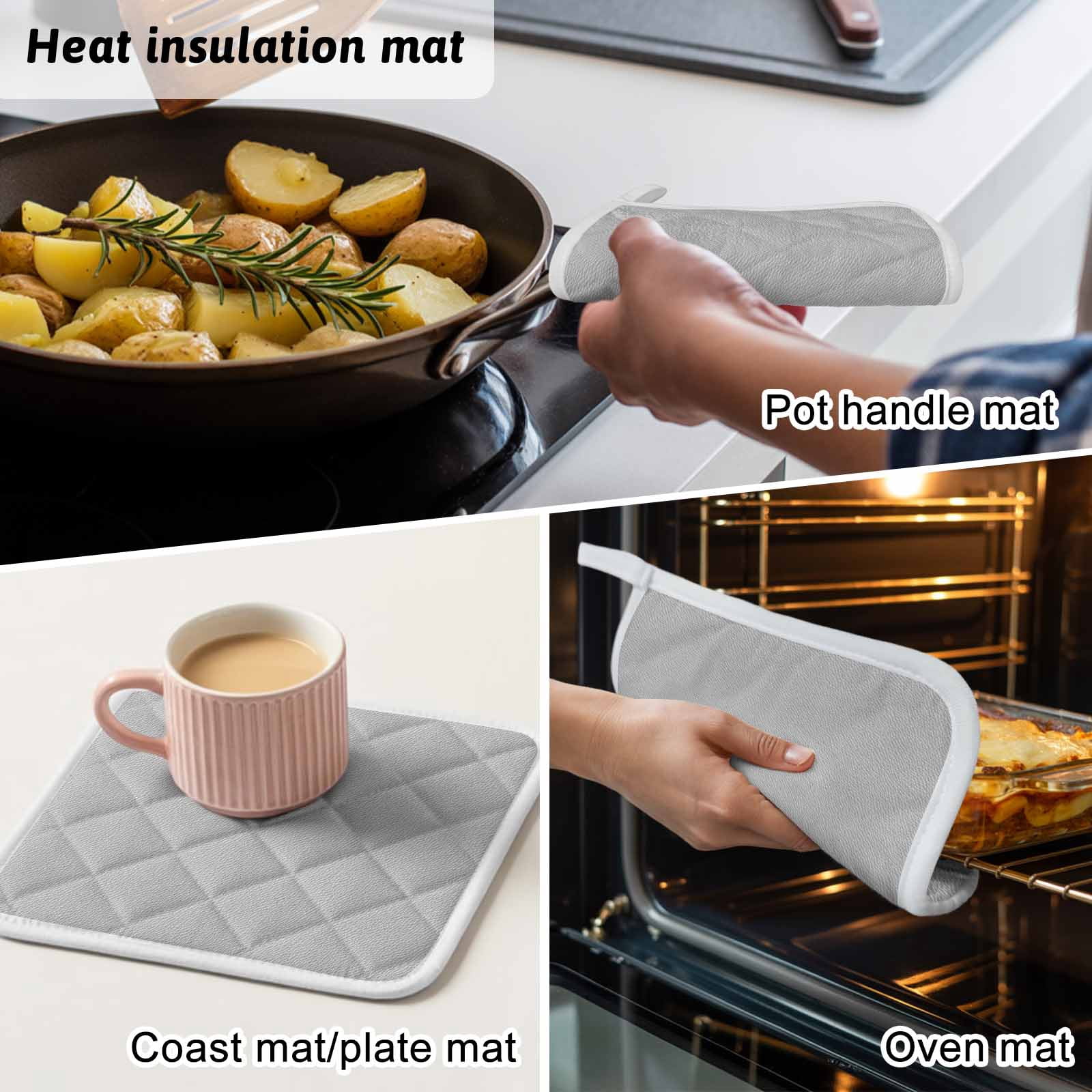 Grey Pot Holders for Kitchen Heatproof Potholder, 5 Pack Vintage Leather Patterned Texture Solid Modern Hot Pads Multipurpose Oven Pads Cloth Potholders Trivet for Cooking Baking