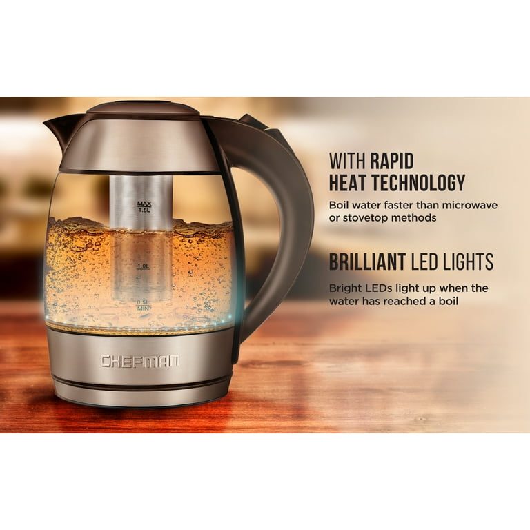 Chefman Electric Tea Infuser Glass Kettle, 1.8 Liter, Stainless Steel 