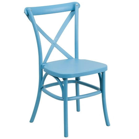 - A Line Furniture Saber Bistro Resin Cross Back Design Blue Stack Dining Chairs