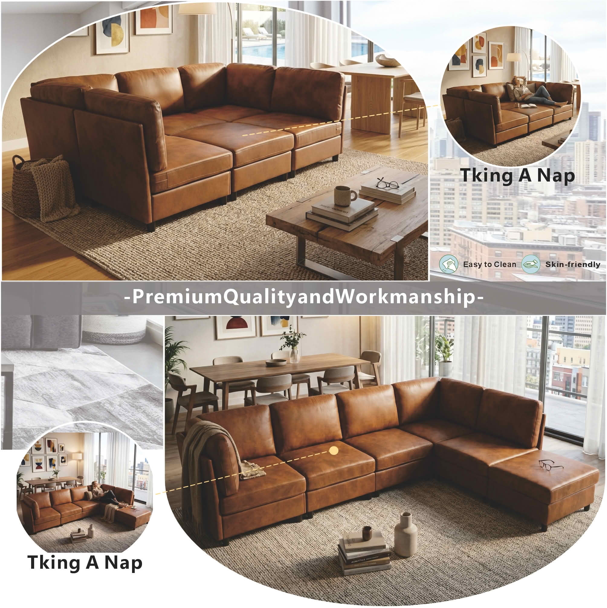 MAYEERTY 94.5 Inch Modular Corner Sectional Sofa, Freely Configurable Modern Couch with Convertible Ottoman & Sturdy Support Legs