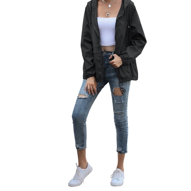 Sonducket Chubasquero ligero para mujer, impermeable, con capucha, cortavientos para exteriores, plegable, para senderismo, Camping, trajes para mujer Prendas para la parte del cuerpo Negro METRO