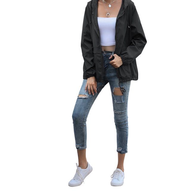 Sonducket Chubasquero ligero para mujer, impermeable, con capucha, cortavientos para exteriores, plegable, para senderismo, Camping, trajes para mujer Prendas para la parte del cuerpo Negro METRO