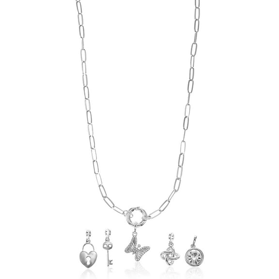 Time and Tru Interchangeable Silvertone Charm Necklace, 6 Pieces